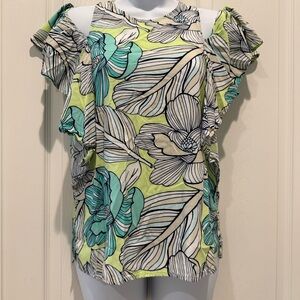 All for color Floral Print Women's cold Shoulder Top - Green and Blue size small
